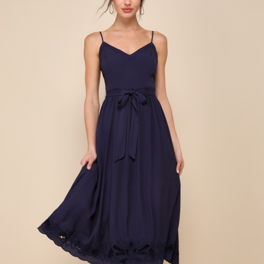 Lulu's Blue Maxi Sundress Spaghetti Strap V-Neck